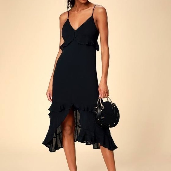 Lulu’s Island Time‎ Black Ruffled Midi Dress - Picture 1 of 15